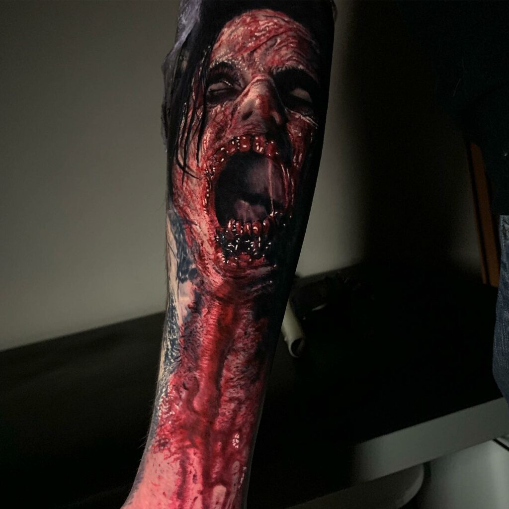 bloodyface tattoo au dela du reel tattoo by sandry